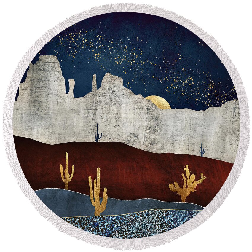 Digital Round Beach Towel featuring the digital art Moonlit Desert by Spacefrog Designs