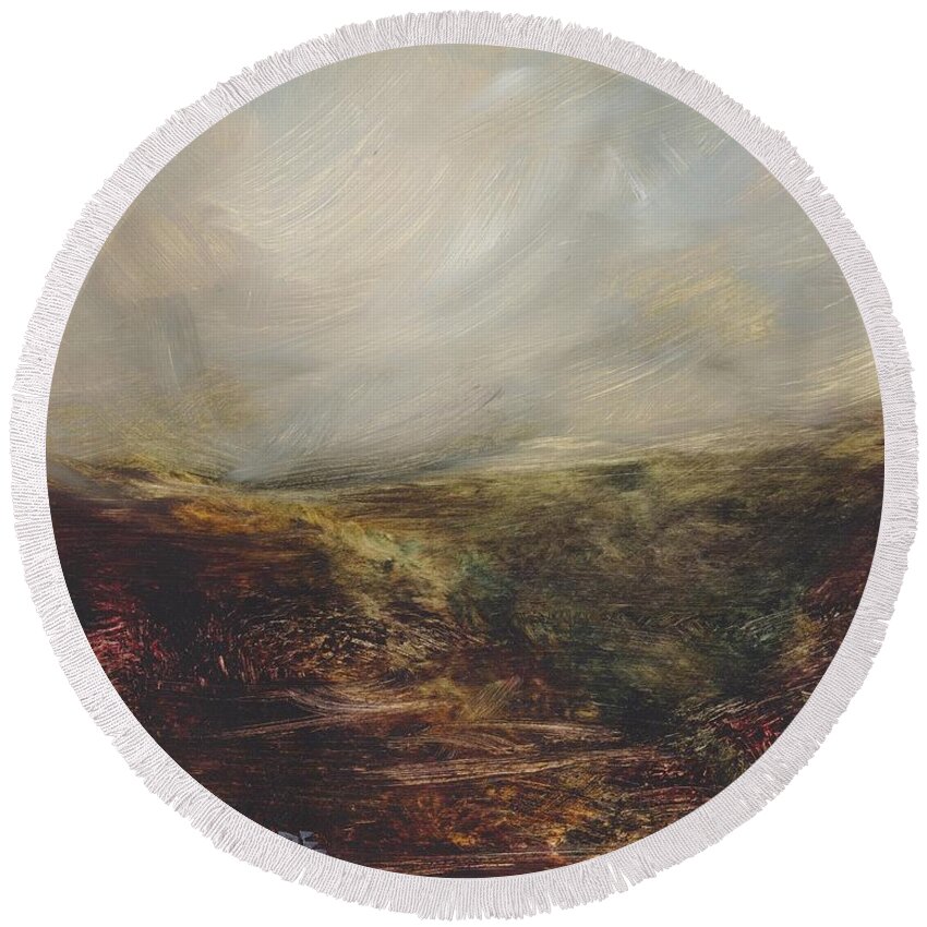 Moorland Round Beach Towel featuring the painting Moorland 76 by David Ladmore