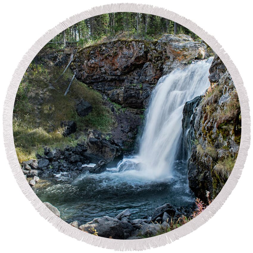 Yellowstone Round Beach Towel featuring the photograph Moose Falls by Scott Read