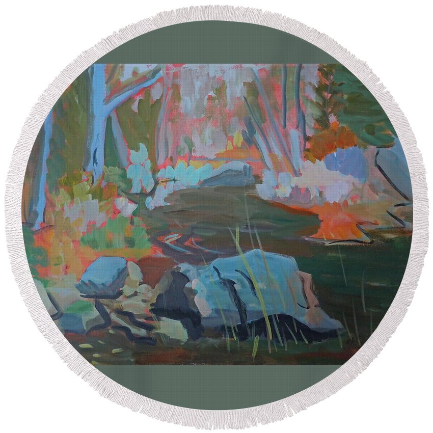 Landscape Round Beach Towel featuring the painting Moose Lips Brook by Francine Frank