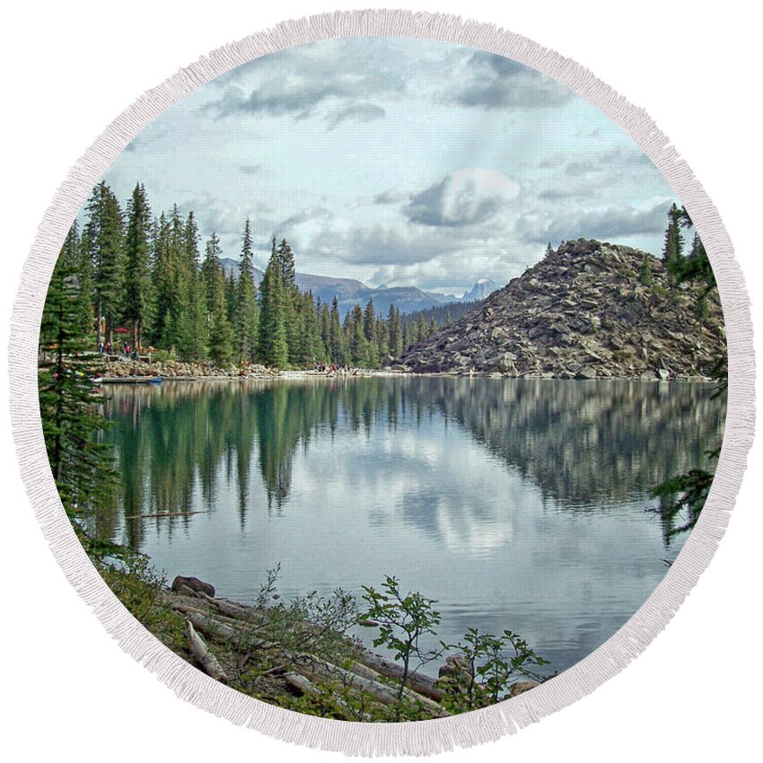 Moraine Lake Round Beach Towel featuring the photograph Moraine Lake Canadian Rockies by Lynn Bolt