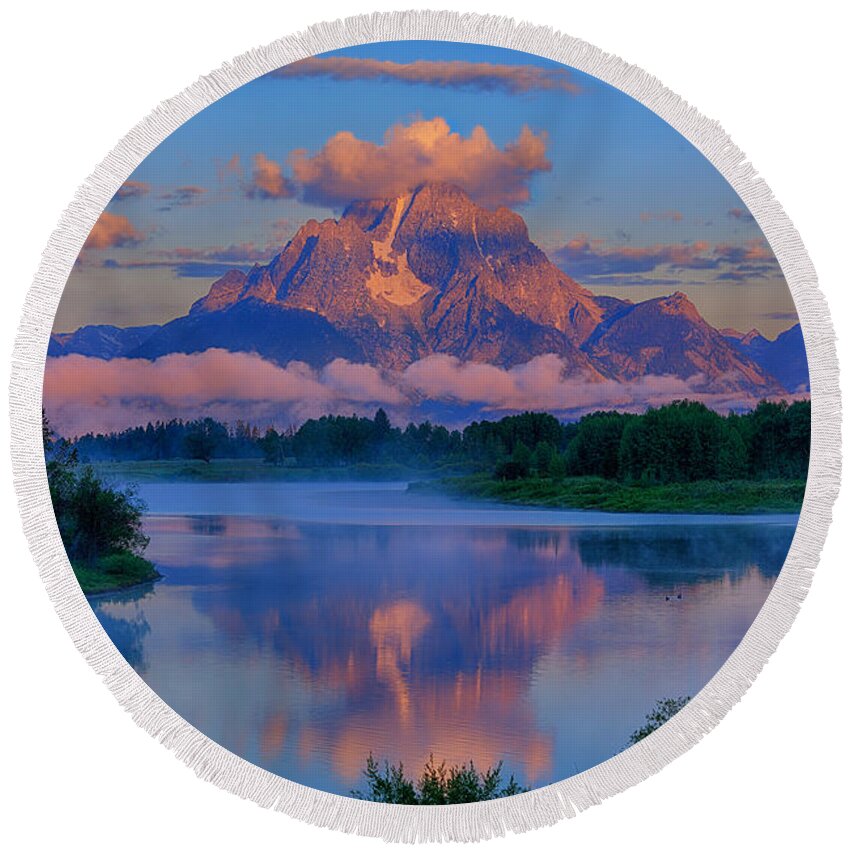 Oxbow Bend Round Beach Towel featuring the photograph Moran Morning at Oxbow Bend by Greg Norrell