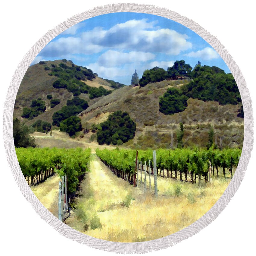 Vineyards Round Beach Towel featuring the photograph Morning at Mosby Vineyards by Kurt Van Wagner