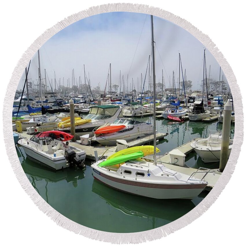 Dana Point Harbor Round Beach Towel featuring the photograph Morning at the Harbor by Connor Beekman