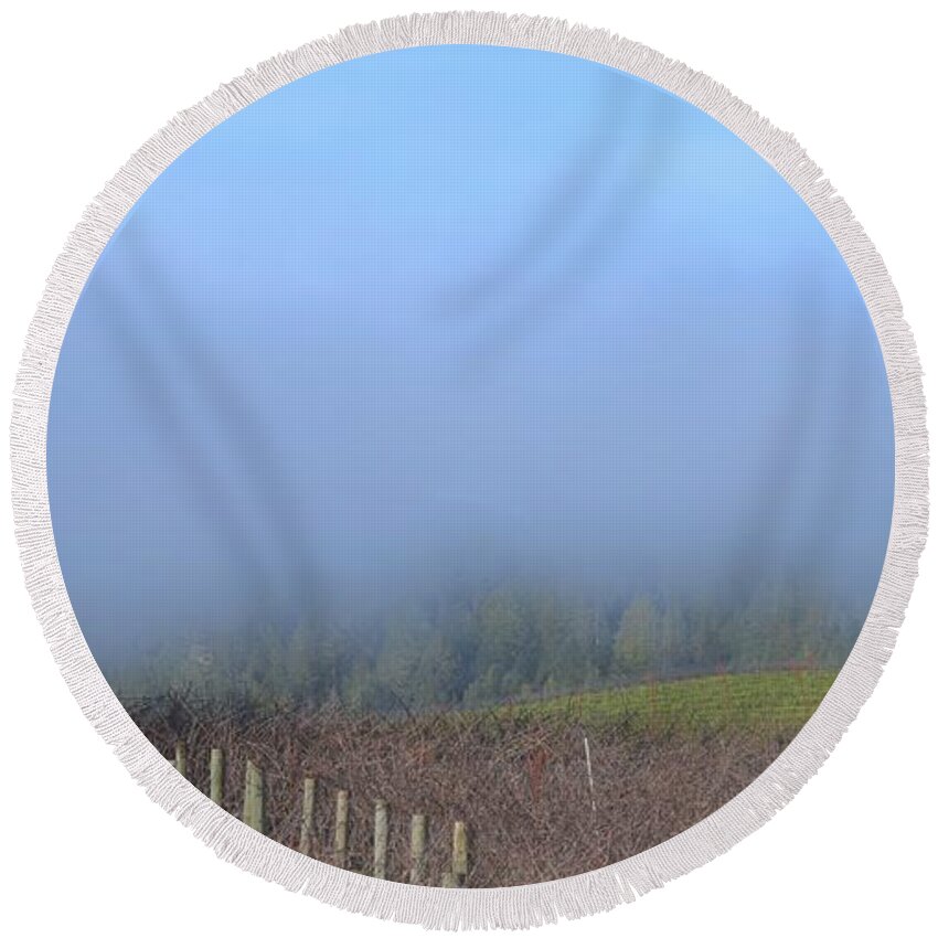 Anderson Valley Round Beach Towel featuring the photograph Morning at the Vinyard by Lisa Dunn