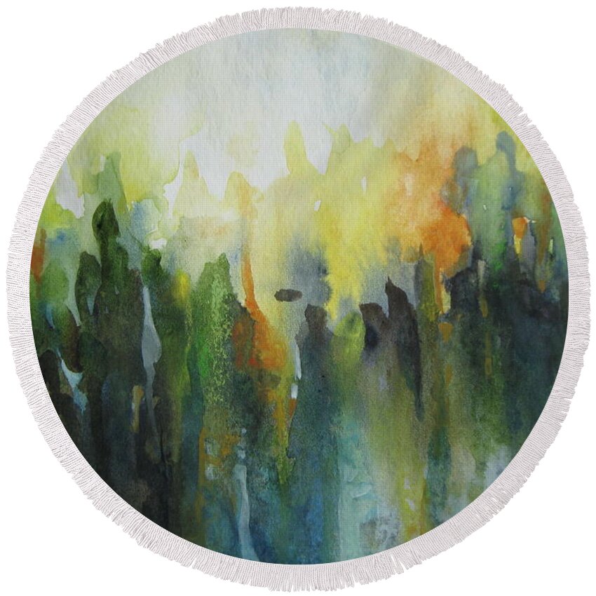  Round Beach Towel featuring the painting Morning light by Elena Oleniuc