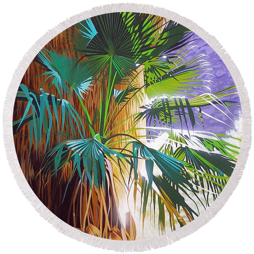 Palm Tree Round Beach Towel featuring the painting Morning Light by Joe Roselle
