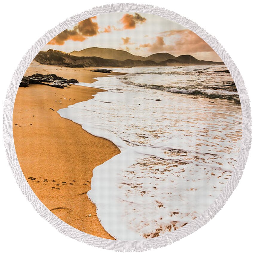 Shoreline Round Beach Towel featuring the photograph Morning marine wash by Jorgo Photography