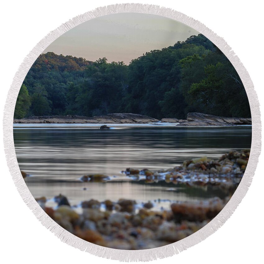 River Round Beach Towel featuring the digital art Morning On The Hooch by Kathleen Illes