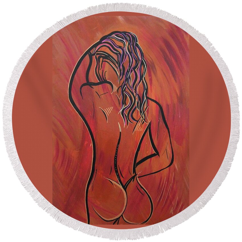 Nude Paintings Round Beach Towel featuring the painting Morning Shower by Bill Manson