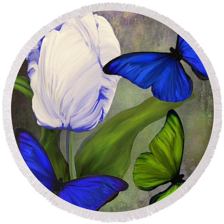 Painted Butterflies Round Beach Towel featuring the painting Morphos II by Mindy Sommers