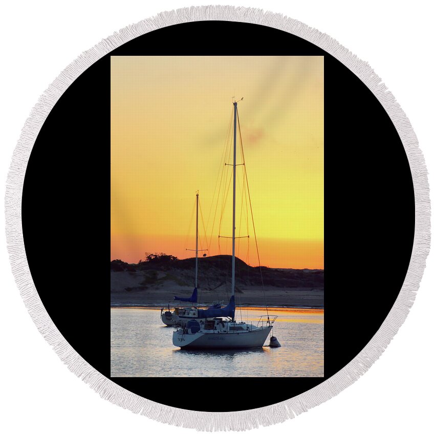 Sunset Round Beach Towel featuring the photograph Morro Bay Sunset by Christina Ochsner