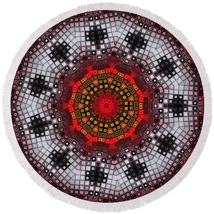 Kaleidoscope Round Beach Towel featuring the digital art Mosaic Kaleidoscope 2 by Shawna Rowe