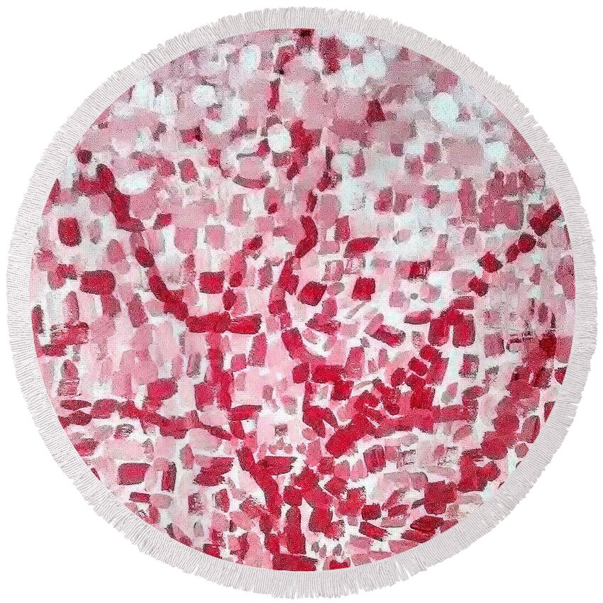 Pink Round Beach Towel featuring the painting Mosaic Tree by Suzanne Berthier