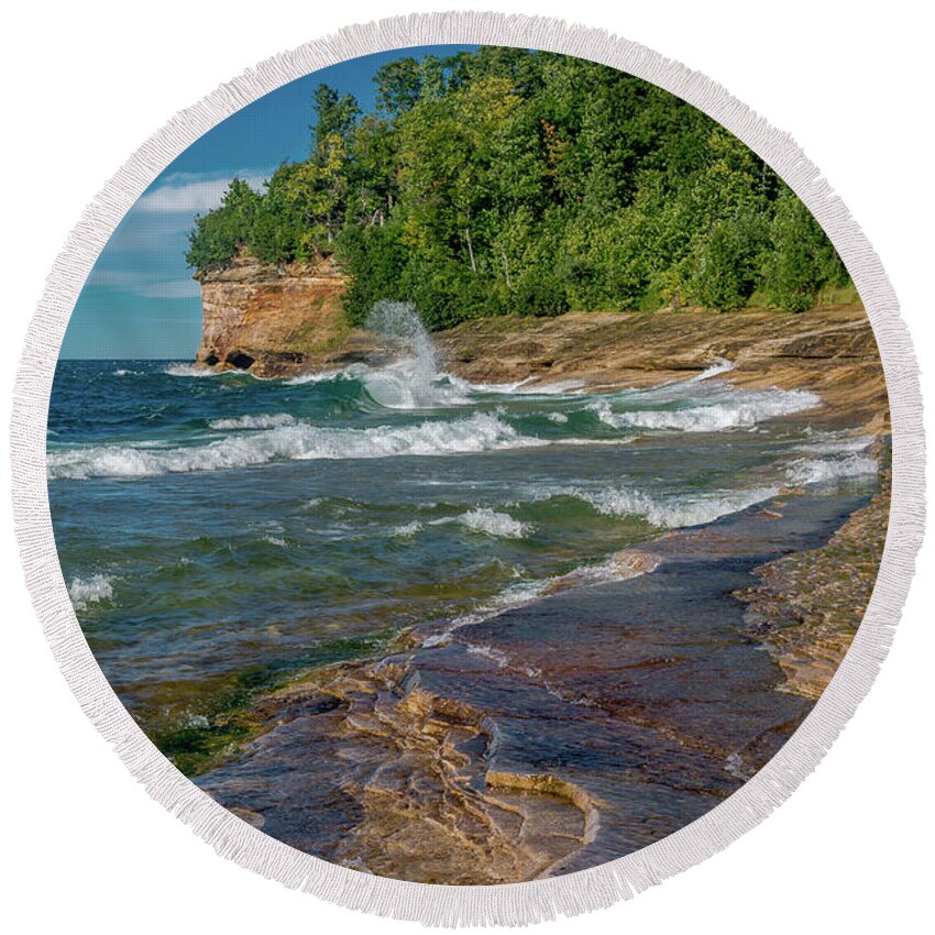 Mosquito Harbor Round Beach Towel featuring the photograph Mosquito Harbor Waves by Gary McCormick