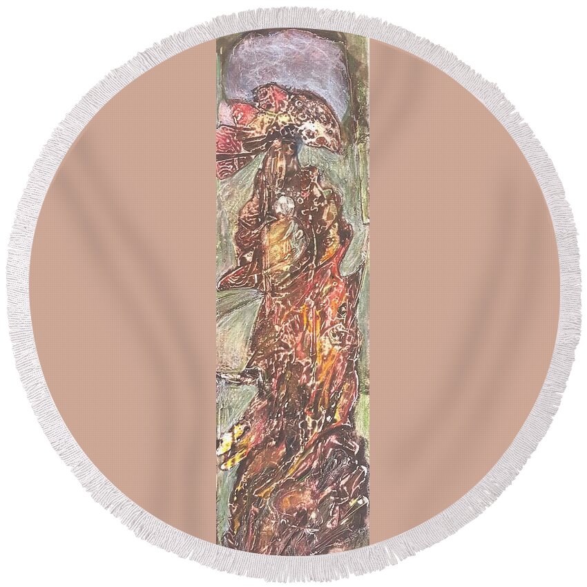 African Woman Round Beach Towel featuring the painting Mother And Child by Ilona Petzer