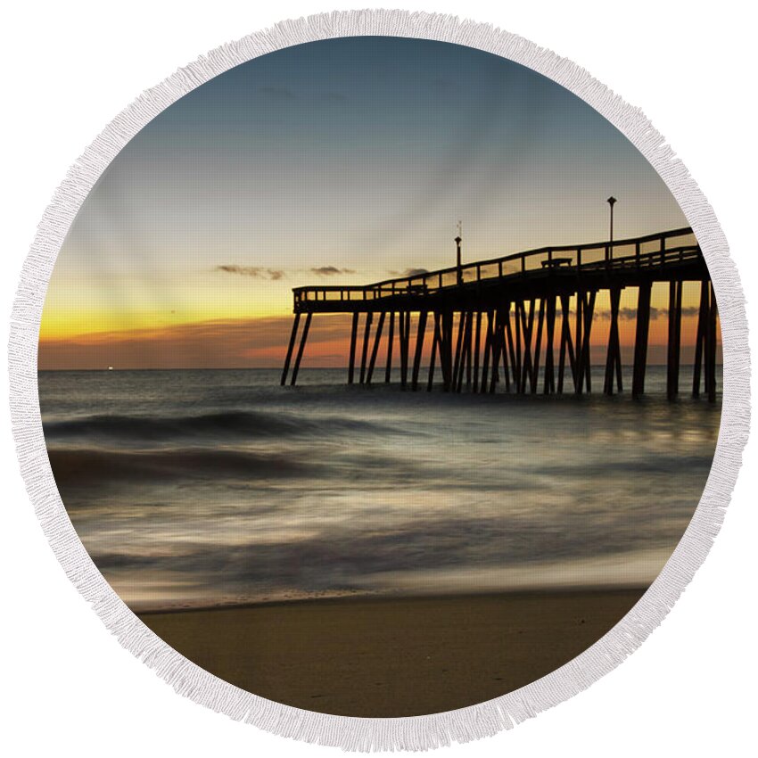 Coastal Round Beach Towel featuring the photograph Motion of the Ocean Sunrise Coastal Landscape by PIPA Fine Art - Simply Solid