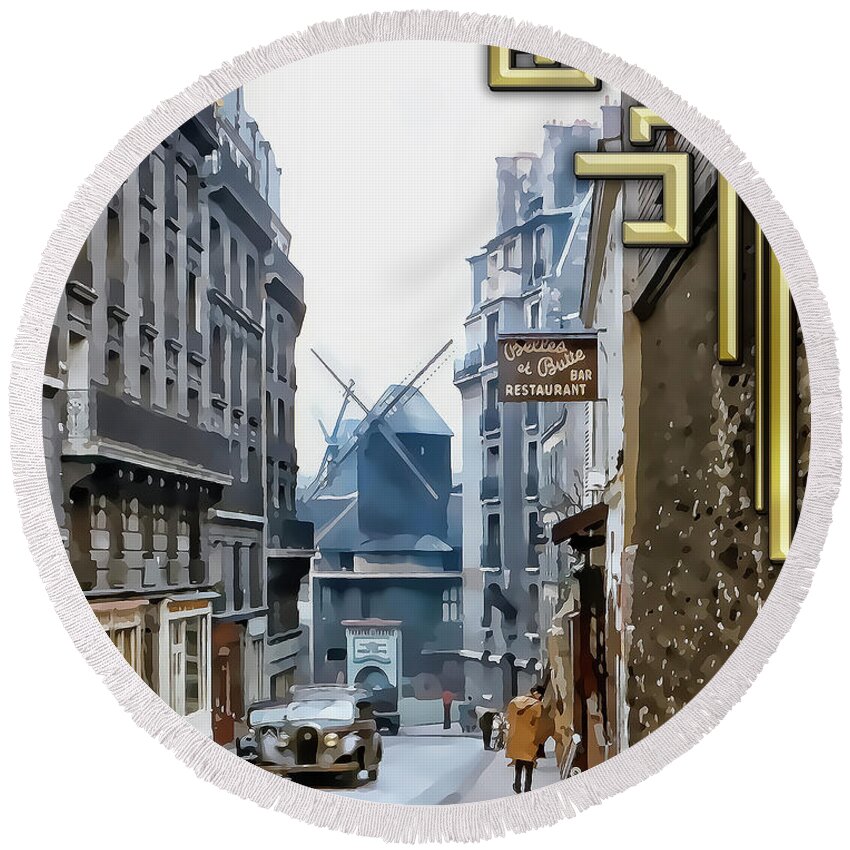 Moulin Round Beach Towel featuring the photograph Moulin - Montmartre by Chuck Staley