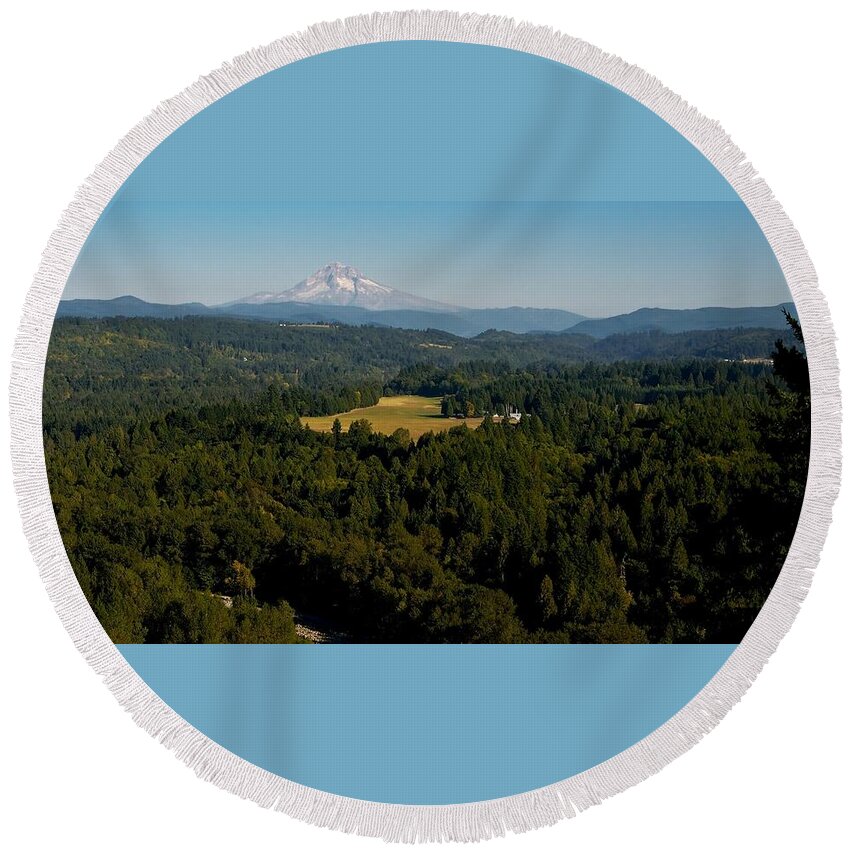 Mount Hood Round Beach Towel featuring the digital art Mount Hood by Super Lovely