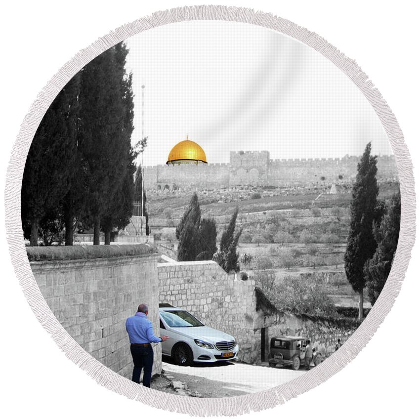 Mount Of Olives Round Beach Towel featuring the photograph Mount of Olives 1920 by Munir Alawi