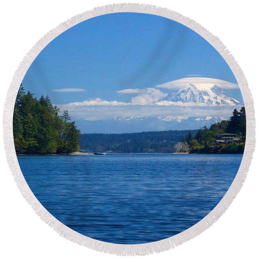 Photography Round Beach Towel featuring the photograph Mount Rainier Lenticular by Sean Griffin