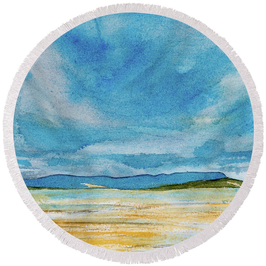 Afternoon Round Beach Towel featuring the painting View of Mount Wellington from South Bruny Island by Dorothy Darden