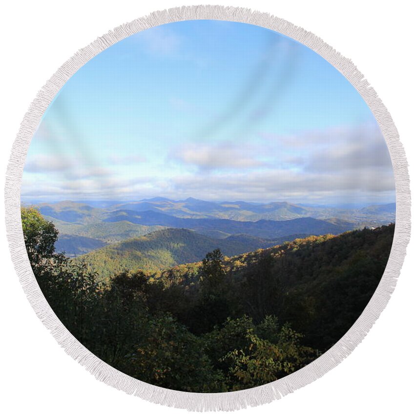 Mountains Round Beach Towel featuring the photograph Mountain Landscape 1 by Allen Nice-Webb