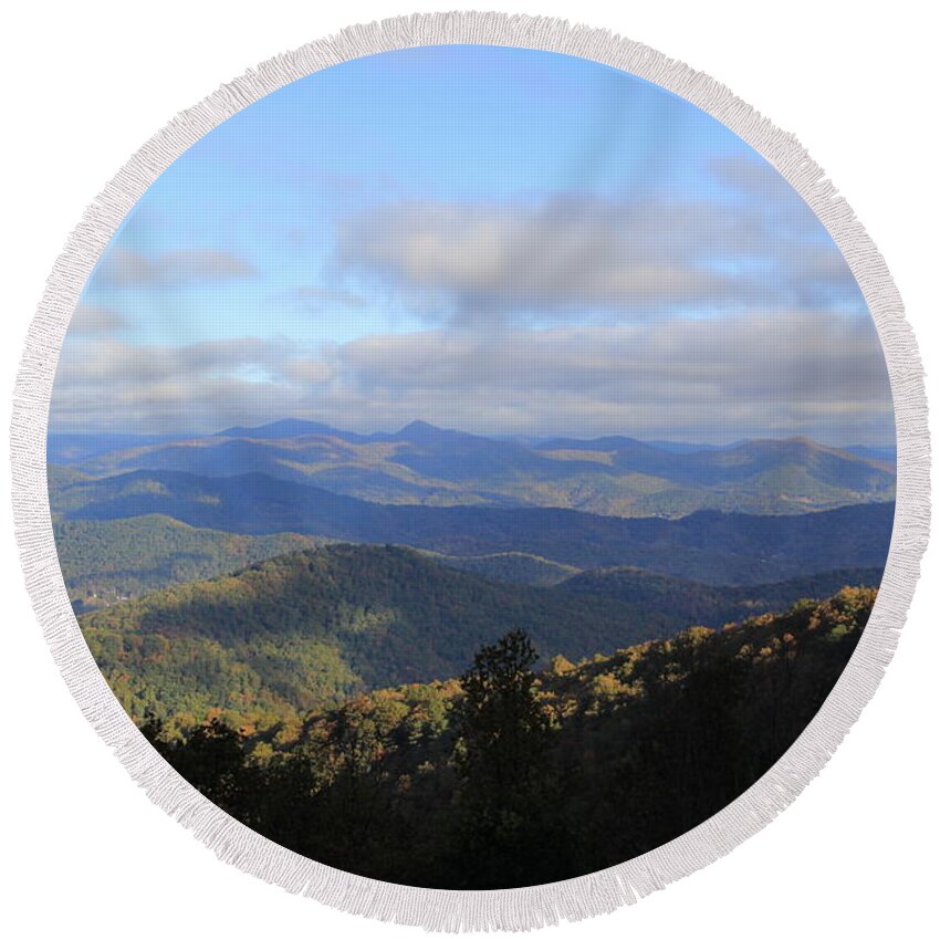 Mountains Round Beach Towel featuring the photograph Mountain Landscape 2 by Allen Nice-Webb