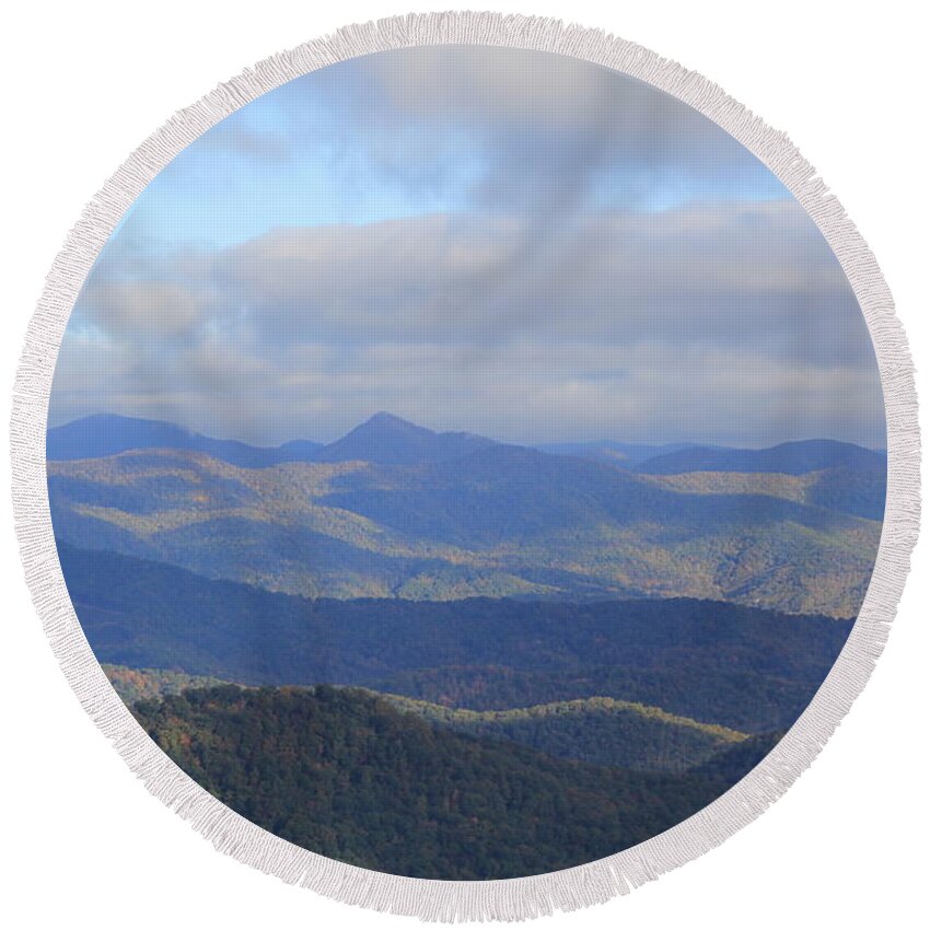 Mountains Round Beach Towel featuring the photograph Mountain Landscape 3 by Allen Nice-Webb