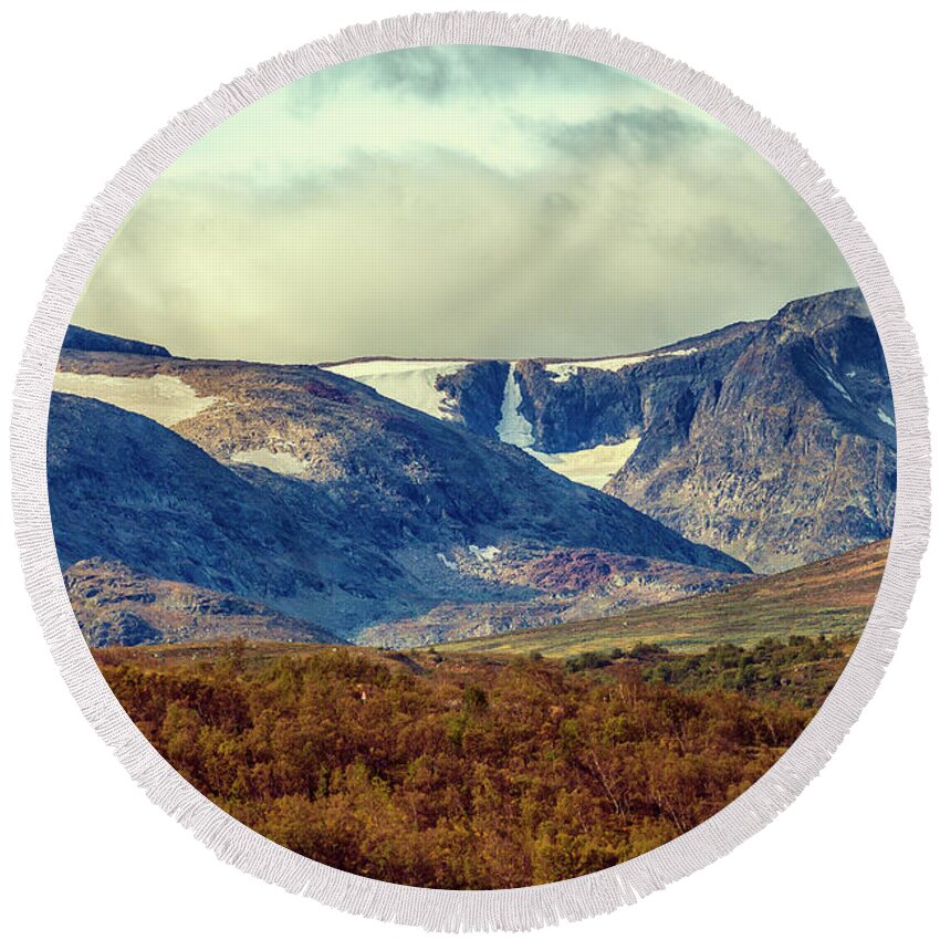 Mountains Round Beach Towel featuring the photograph Mountain scenery by Mike Santis