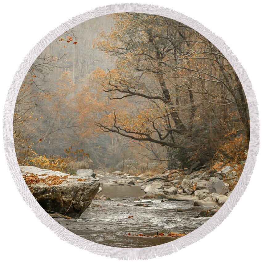 Mountain Round Beach Towel featuring the photograph Mountain Stream in Fall #2 by Tom Claud