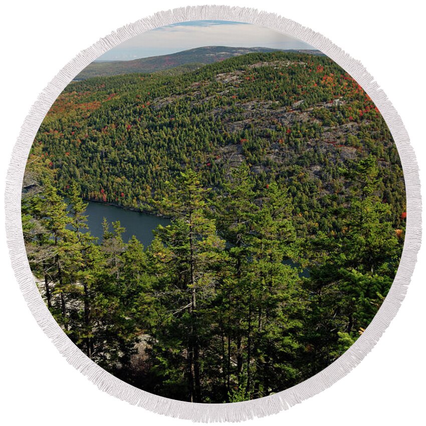Trail Round Beach Towel featuring the photograph Mountain View, Acadia National Park by Kevin Shields
