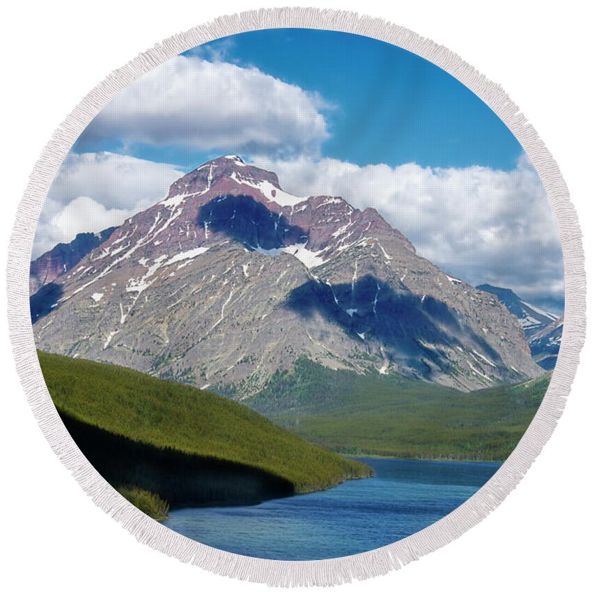 Rocky Mountains Round Beach Towel featuring the photograph Mountains and Lakes by David Arment
