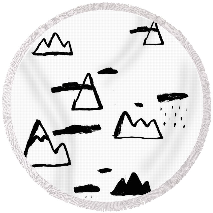 Illustration Round Beach Towel featuring the drawing Mountains by Studio Sananikone