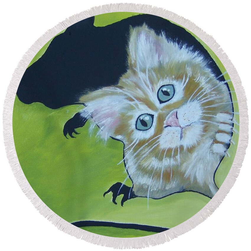Cat Round Beach Towel featuring the painting Mouser by Debra Campbell