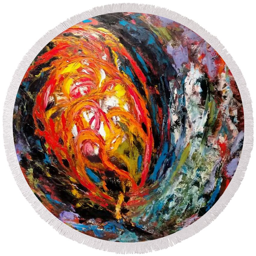 Abstract Round Beach Towel featuring the painting Moving Energy by Nicolas Bouteneff