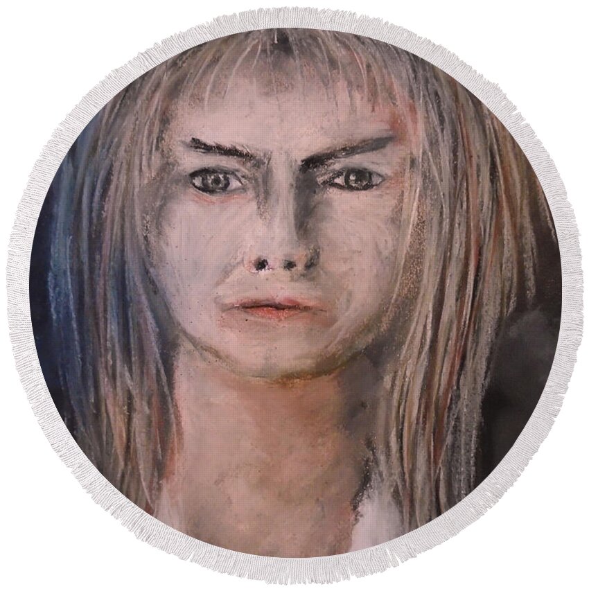 David Bowie Round Beach Towel featuring the pastel Mr. Bowie by Jen Shearer