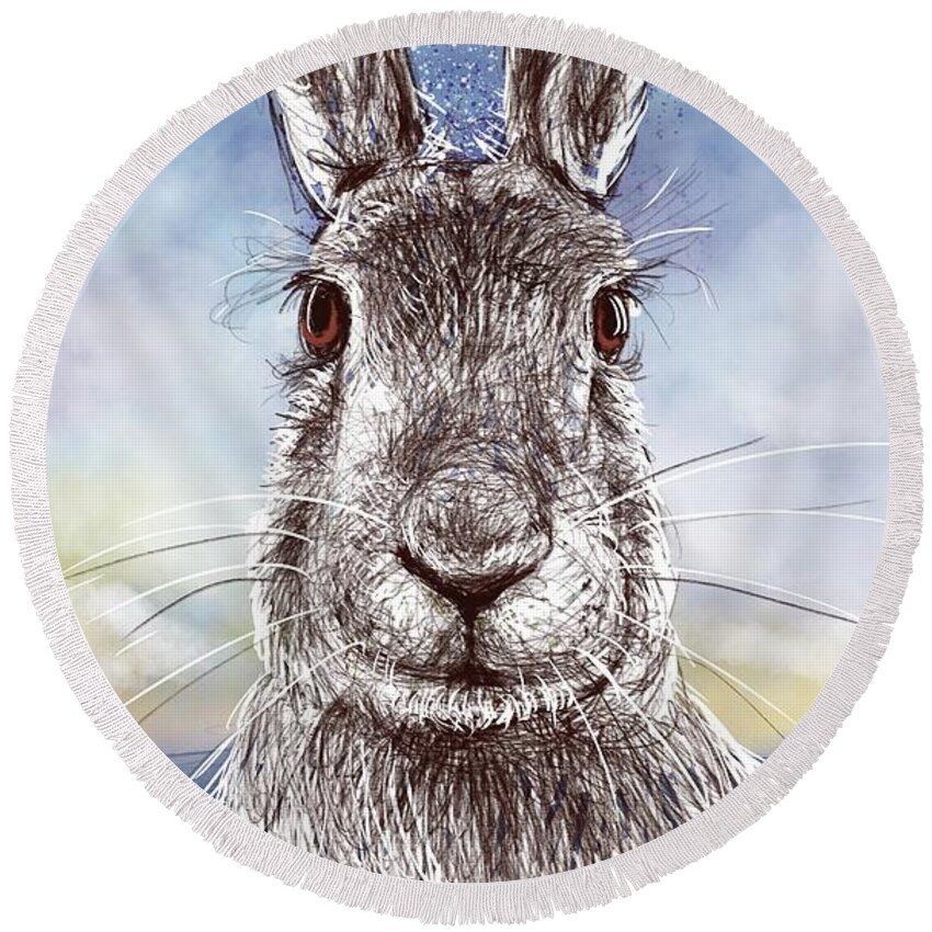 Bunny Round Beach Towel featuring the digital art Mr. Rabbit by AnneMarie Welsh