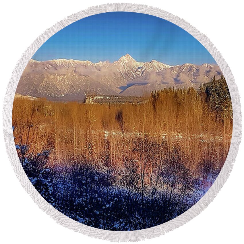 Blue Round Beach Towel featuring the photograph Mt Fisher pano by Thomas Nay