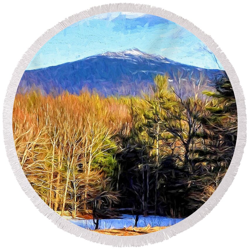 Mt. Monadnock Round Beach Towel featuring the photograph Mt. Monadnock Paintography by Mitchell R Grosky