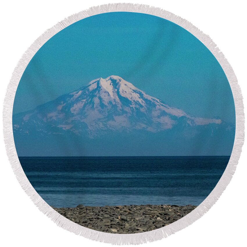Redoubt Round Beach Towel featuring the photograph Mt Redoubt Volcano by Louise Magno