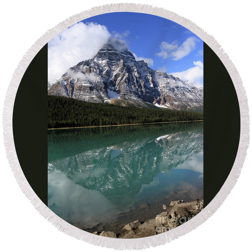 Mountain Round Beach Towel featuring the photograph Mt Refection by Paula Guttilla