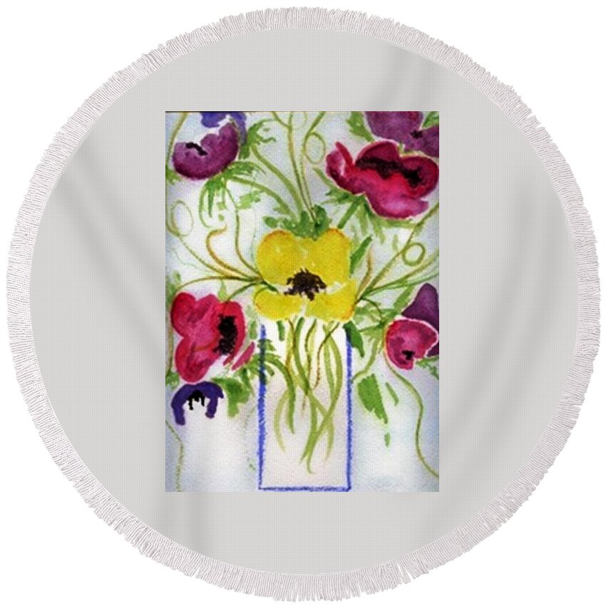 Pansies Round Beach Towel featuring the painting Multi Flowers by Jamie Frier