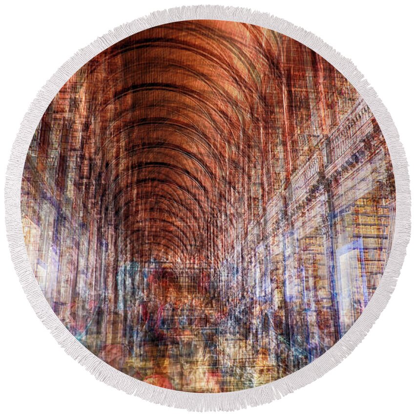 Arch Round Beach Towel featuring the photograph multiple exposure of Dublin public library by Ariadna De Raadt