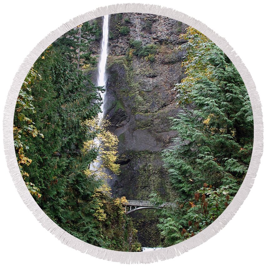 Multnomah Falls Round Beach Towel featuring the photograph Multnomah Falls - 5 by DArcy Evans