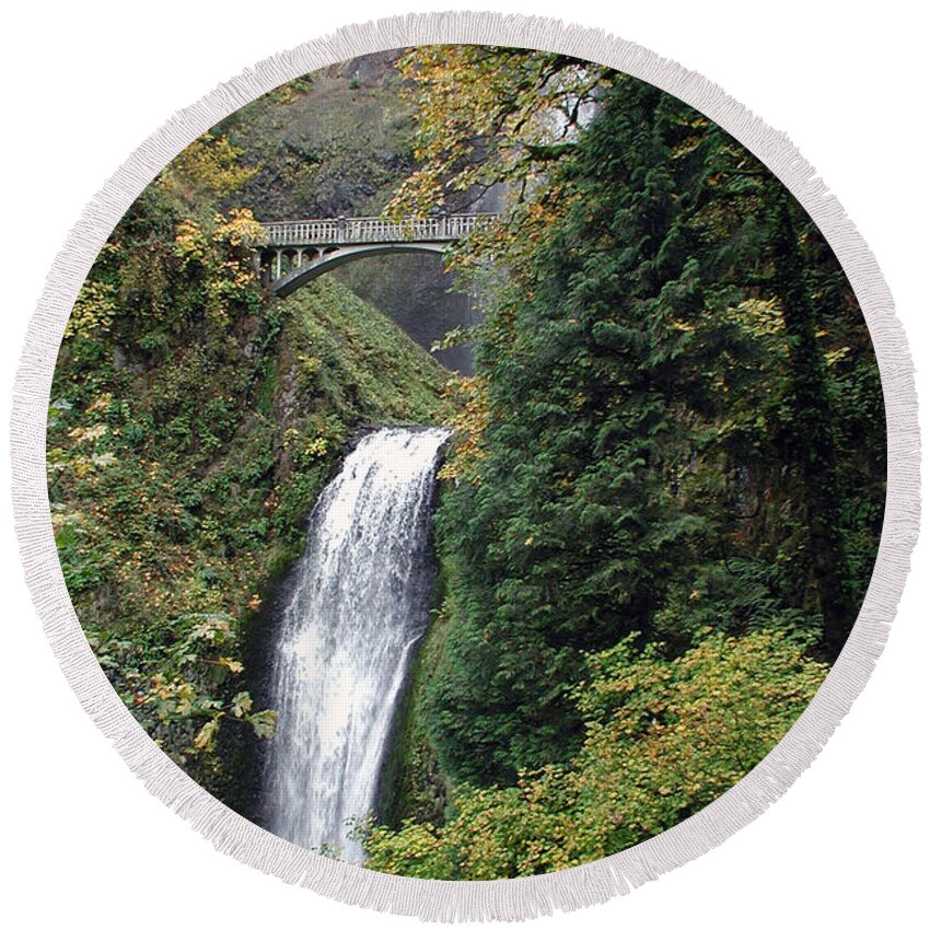 Multnomah Round Beach Towel featuring the photograph Multnomah Falls 3 by DArcy Evans
