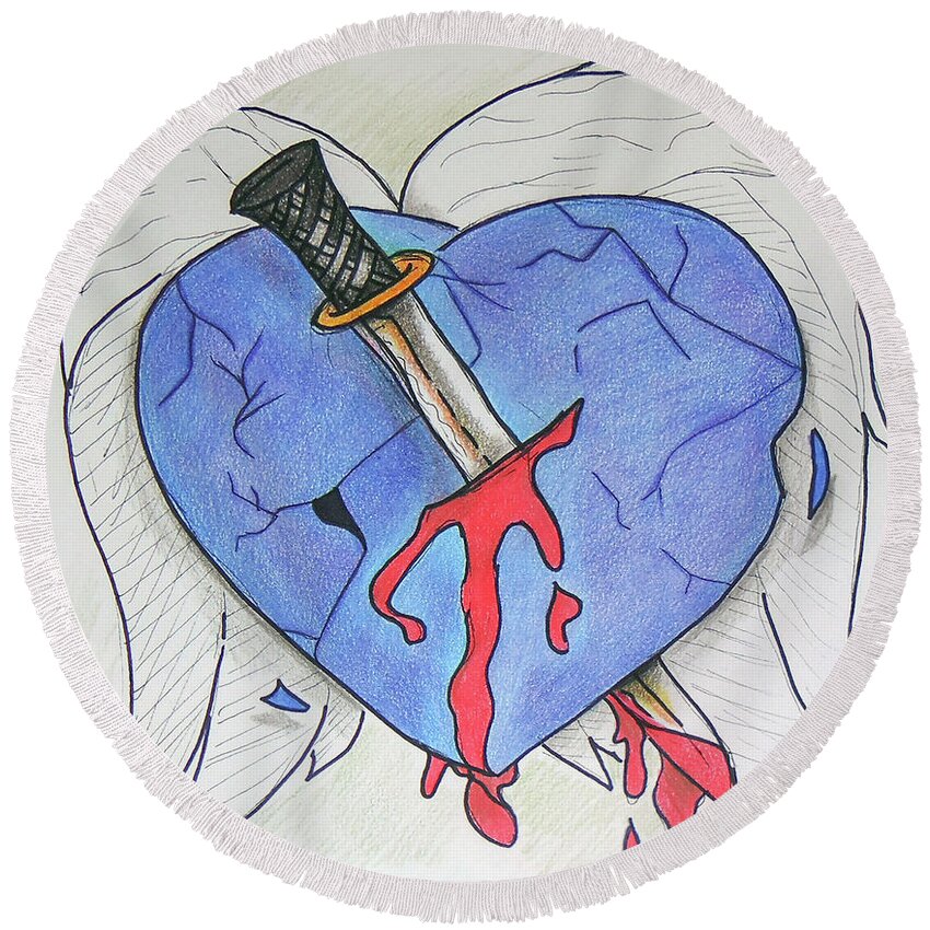 Heart Round Beach Towel featuring the drawing Murdered Soul by Loretta Nash
