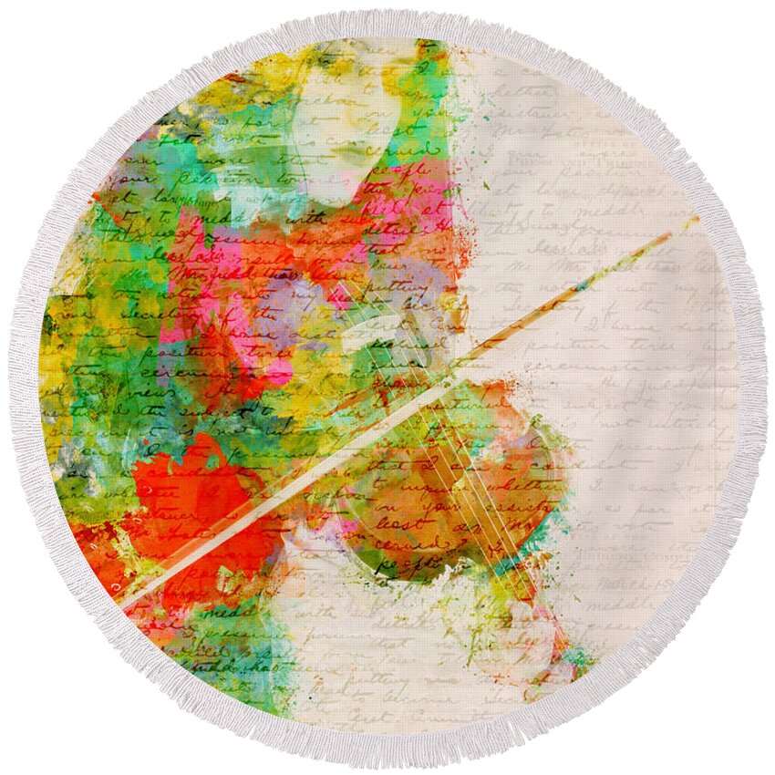 Violin Round Beach Towel featuring the digital art Music In My Soul by Nikki Smith