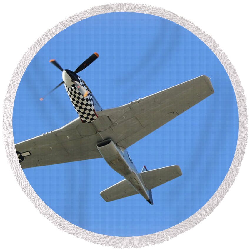 Mustang Round Beach Towel featuring the photograph Mustang Overhead by Tom Claud