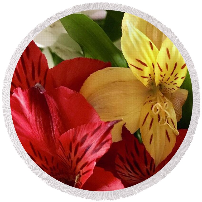 Lily Round Beach Towel featuring the photograph Muti Colored Lilies by CAC Graphics